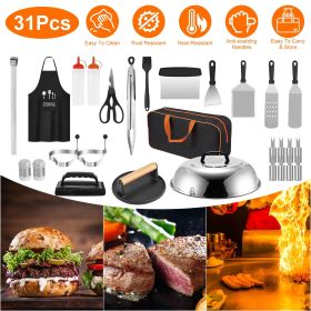 31Pcs Griddle Accessories Kit Flat Top Grill Accessories For Camp Chef with Spatulas Griddle Press Basting Cover Spice Shakers Vegetable Forks St