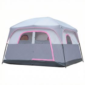 6 Person Outdoor Camping Tent, Waterproof Windproof Easy Setup, Double Layer Family Camping Tent with 1 Mesh Door & 5 Large Mesh Windows, Gray