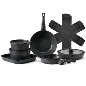 17 Piece Pots and Pans Set, Granite Nonstick Detachable Handle Cookware, Space Saving Induction Cookwares, Kitchen RV Cooking Sets with Frying, S