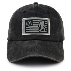 Bigfoot Sasquatch American Flag Baseball Cap - Vintage Washed Cotton Hat For Men & Women, Adjustable Low Profile Outdoor Trucker Hat (Option: 1Pcs)