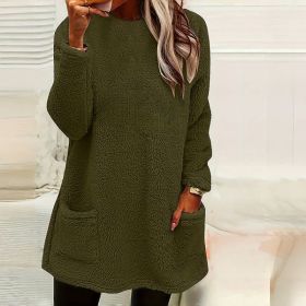 Women's Long Sleeved Pocket Plush Hoodie T-shirt (Option: Army Green-S)