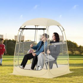 Instant Pop up Sports Tent with Carrying Bag and Floor Mat for 1-2/5-6 People (Color: Beige, size: S)