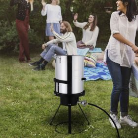 30QT Propane Turkey Fryer Set Silver Aluminum Pot with Black Round Iron Stand Outdoor Gas Deep Fryer Kit for Frying Turkey Seafood and Boiling Cr (size: 2-Piece Set)