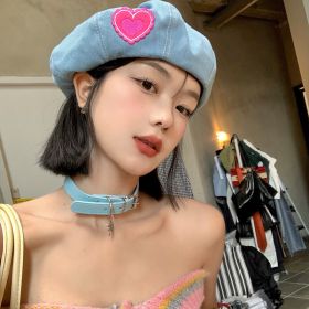 Small Face Beret Fashion Painter Cap (Option: MZ2213 Love Light Blue-Free Size)