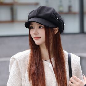Fashion Pearl Bow Makes Face Look Small Beret Trendy (Option: MM1484 Black-Free Size)